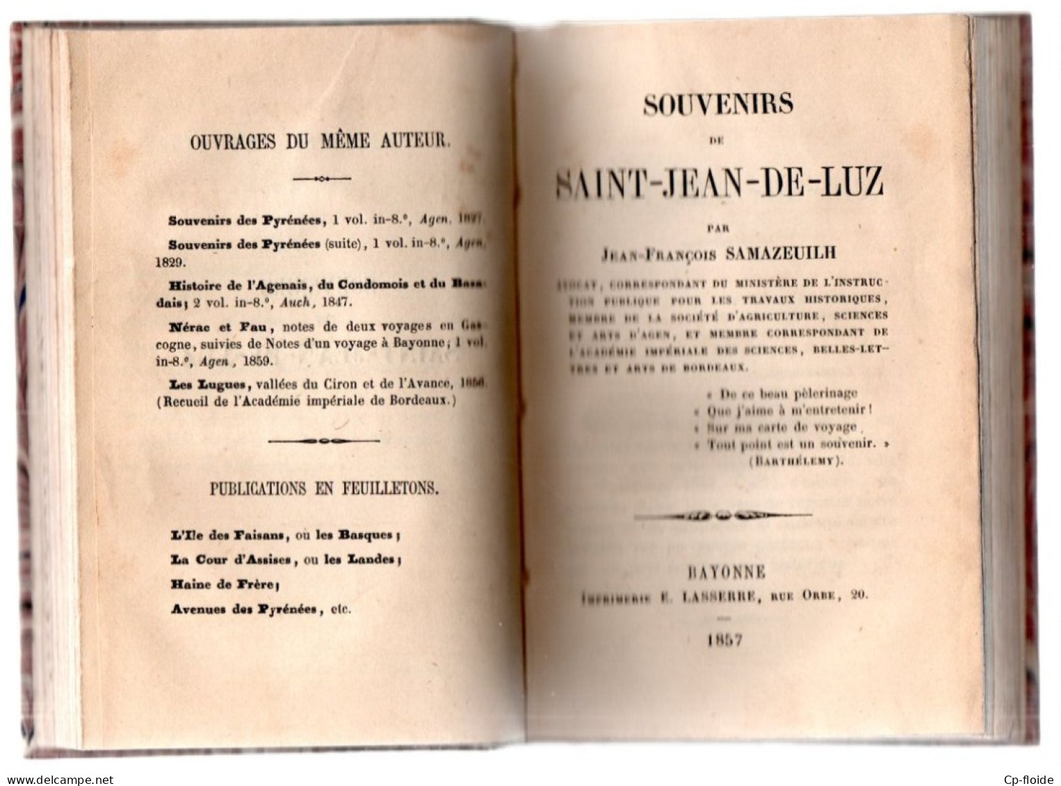 LIVRE . " NOTRE-DAME DE BÉTHARRAM F. ROSSIGNEUX ". " SOUVENIR DE SAINT-JEAN-DE-LUZ J.F. SAMAZEUILH " - Réf. N°294L - - Pays Basque