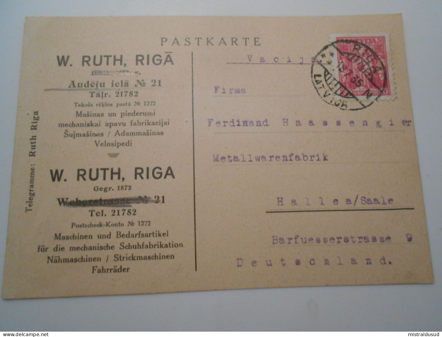 Lettonie , Carte De Riga 1935 Pour Hallee - Letland