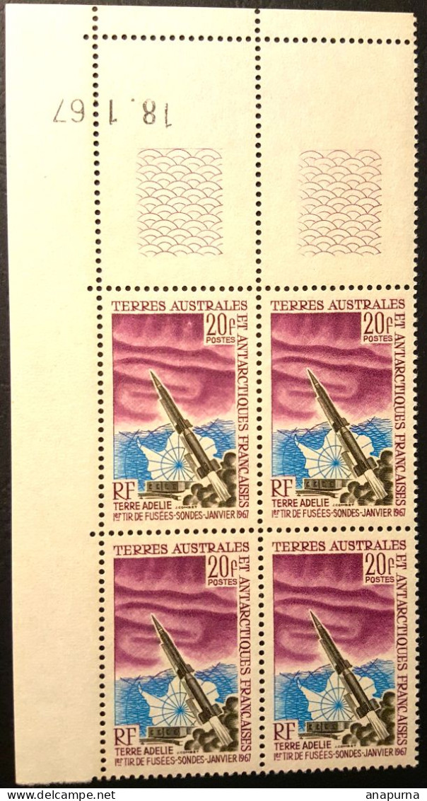 Timbre TAAF BLOC DE 4 Coin Daté, N°23, Sans Charnière, Premier Tir De Fusée Sonde. - Unused Stamps