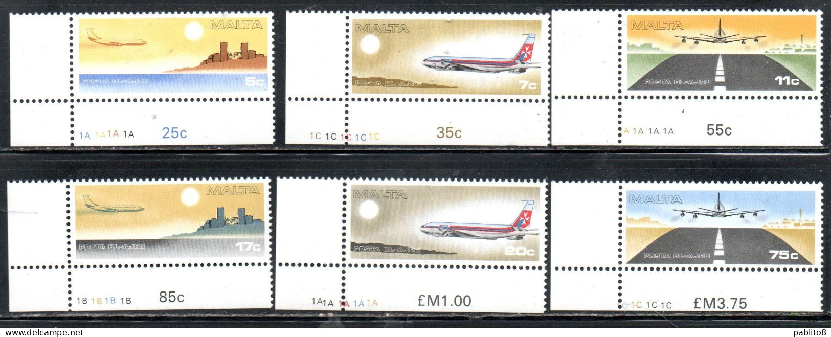 MALTA 1978 AIR MAIL POSTA AEREA AIRMAIL AIRMALTA LINES JET AND JUMBO COMPAGNIA AEREA COMPLETE SET SERIE MNH - Malta