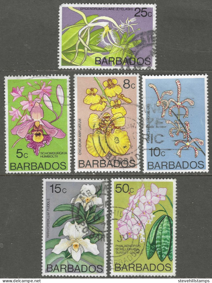 Barbados. 1974 Orchids. 6 Used Values To 50c. SG 514 Etc. M4101 - Barbados (1966-...)