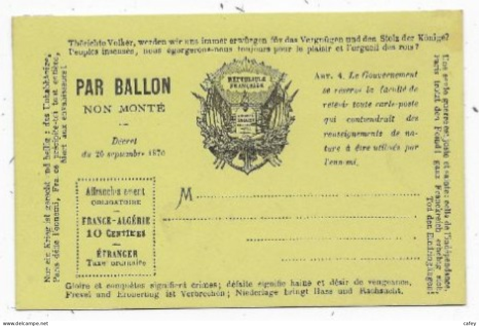 Guerre De 1870 Cartes Ballons Montés 4 Modèles Aux Drapeaux Neuves Couleurs Différentes - Guerre De 1870