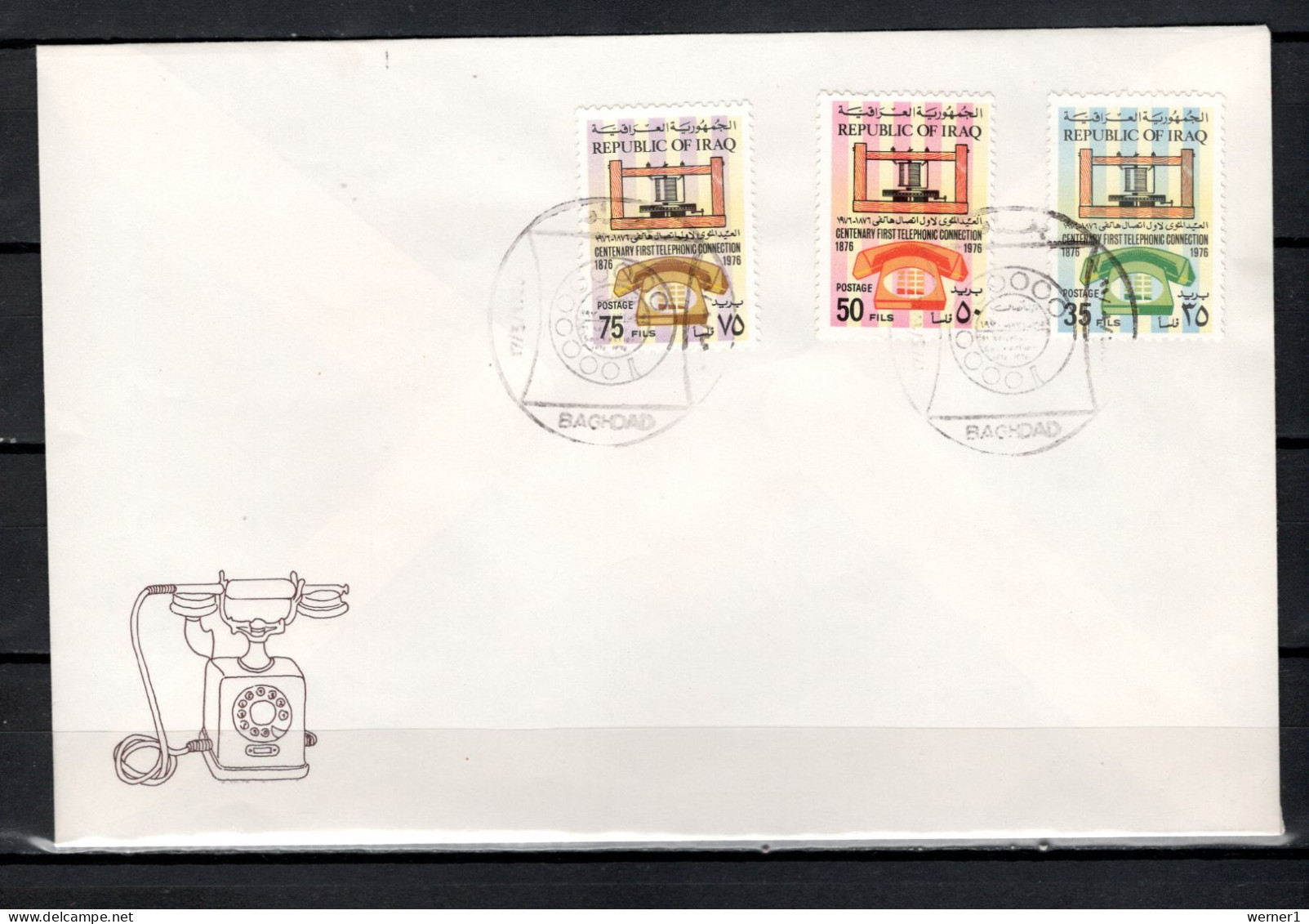 Iraq 1976 Space, Telephone Centenary Set Of 3 On FDC - Asien