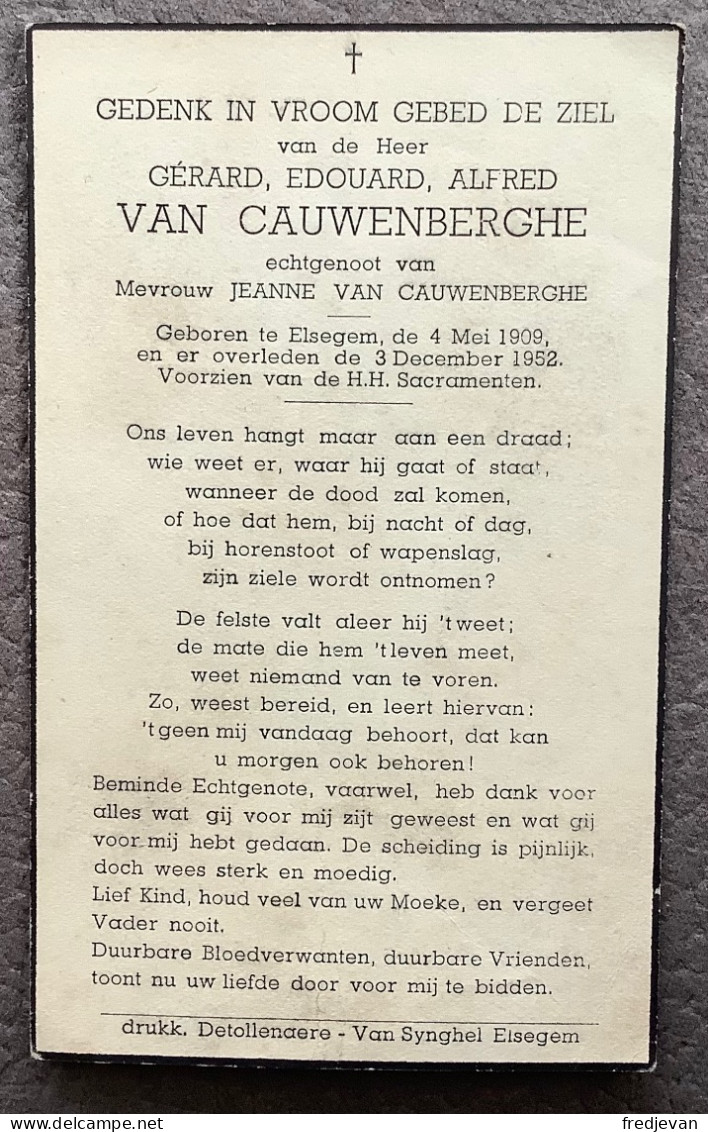 Gerard, Edouard, Alfred Van Cauwenberghe - Elsegem 1909 / 1952 - Devotion Images