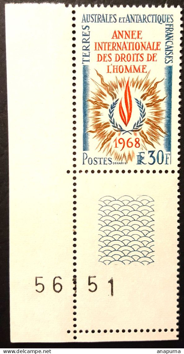 Timbre TAAF N°27 BORD DE FEUILLE, Sans Charnière, Année Internationale Des Droits De L'Homme 1968 - Neufs