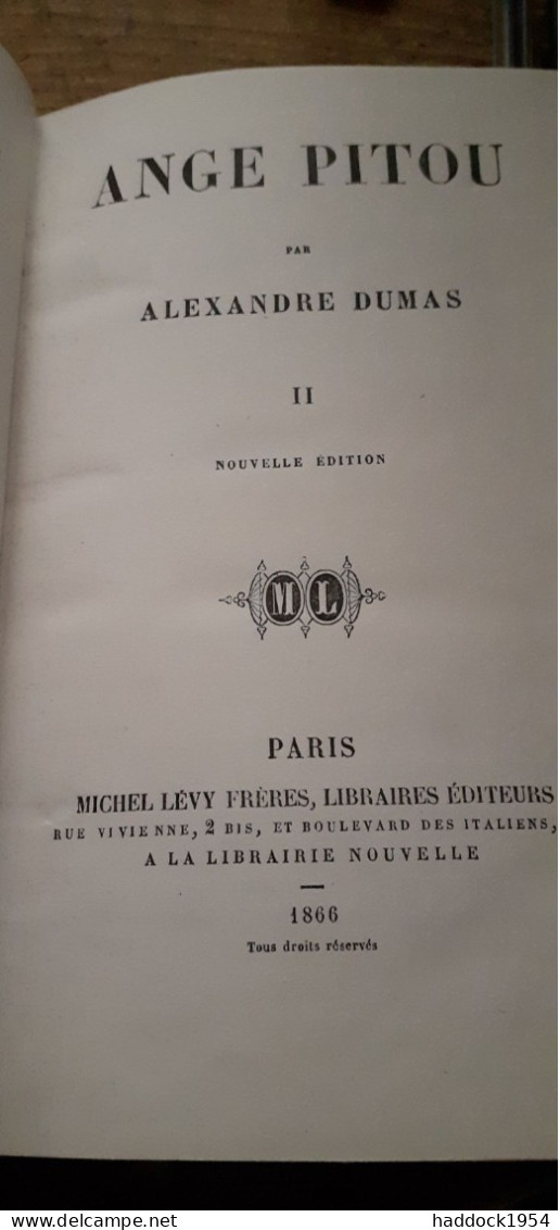 Ange Pitou ALEXANDRE DUMAS Michel Lévy 1866 - Historisch