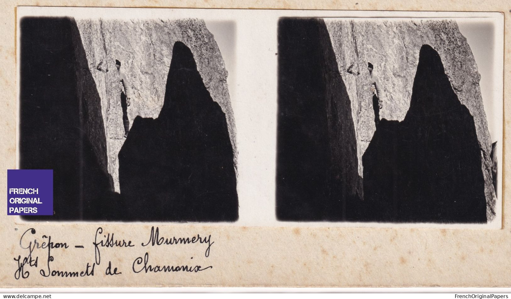 Chamonix Mont-Blanc / Aiguille Du Grépon - Photo Stéréoscopique 1910s Alpes Fissure Mummery Alpiniste Alpinisme C3-3 - Photos Stéréoscopiques