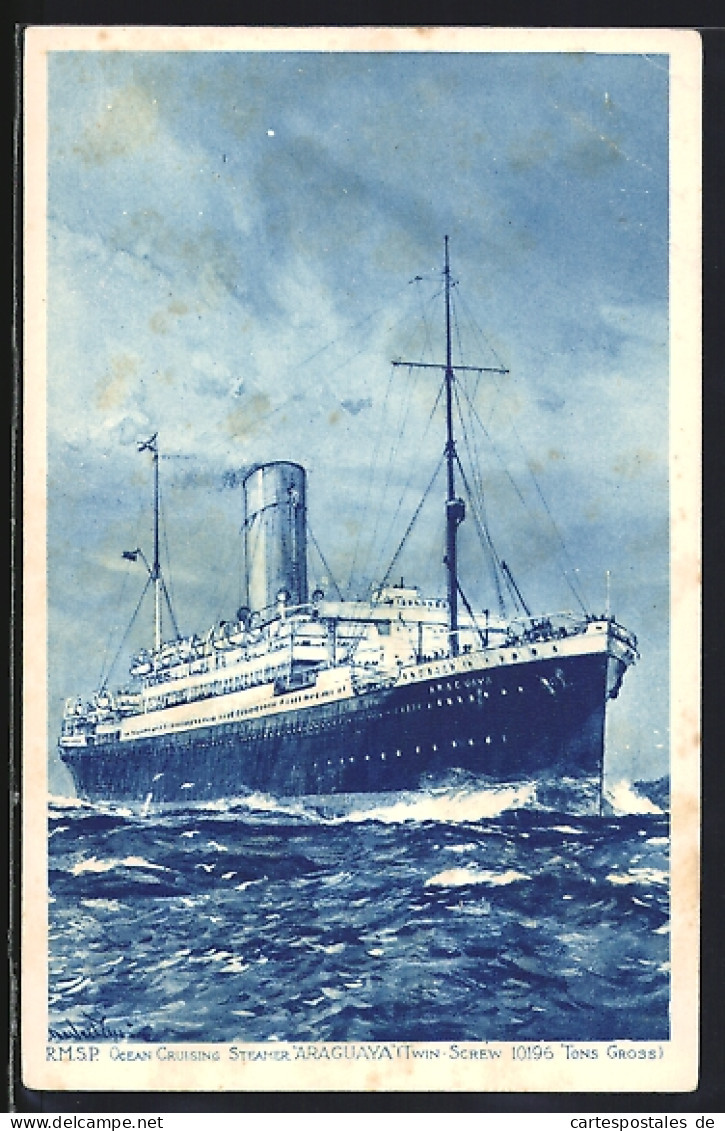 Künstler-AK Passagierschiff RMS Araguaya Auf See  - Paquebots