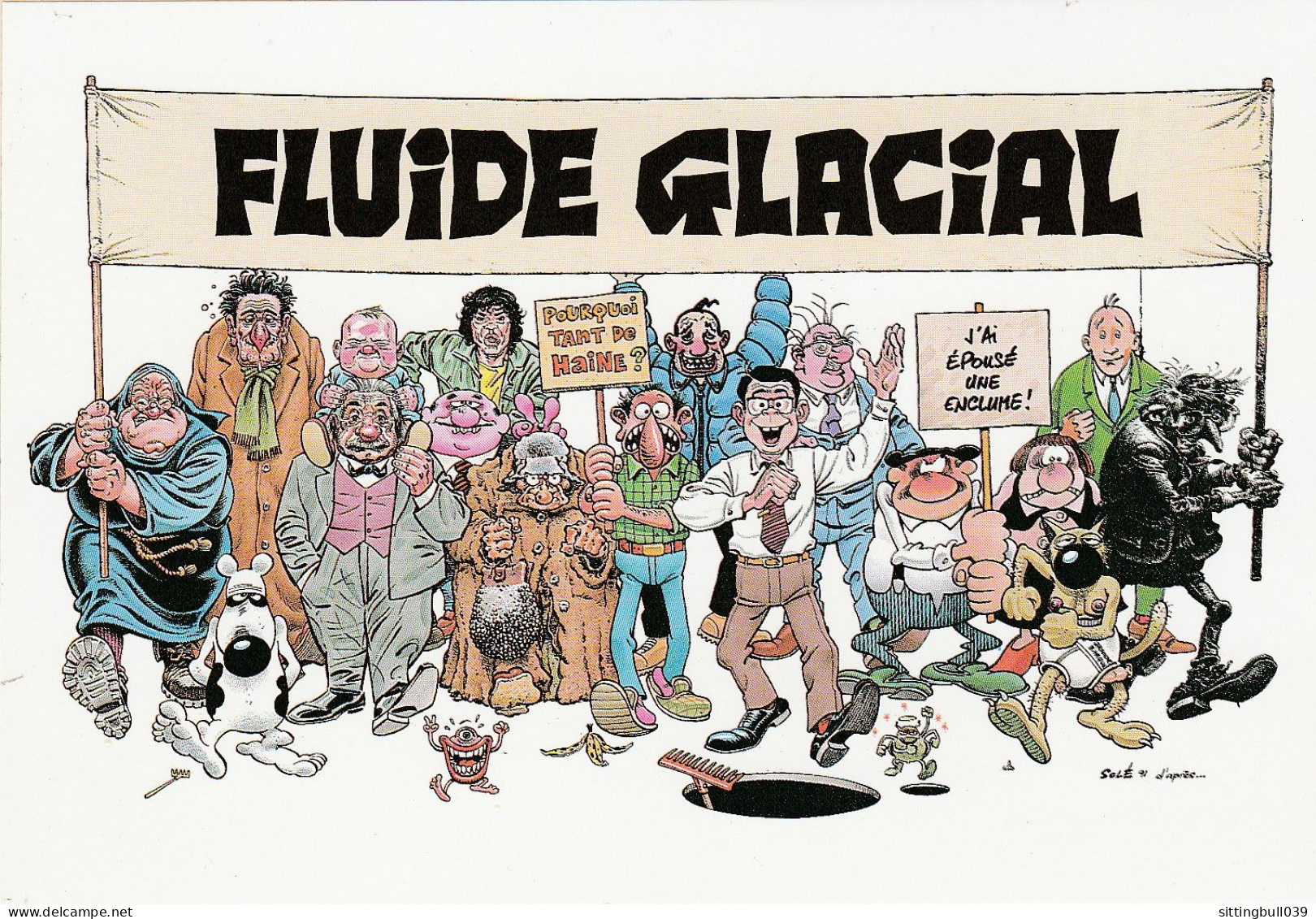 Solé RARE Autocollant PUB FLUIDE GLACIAL 1991 Avec Pastiches Héros BD Les Bidochons, Tintin, Soeur Marie-Thérèse, Etc. - Autocollants