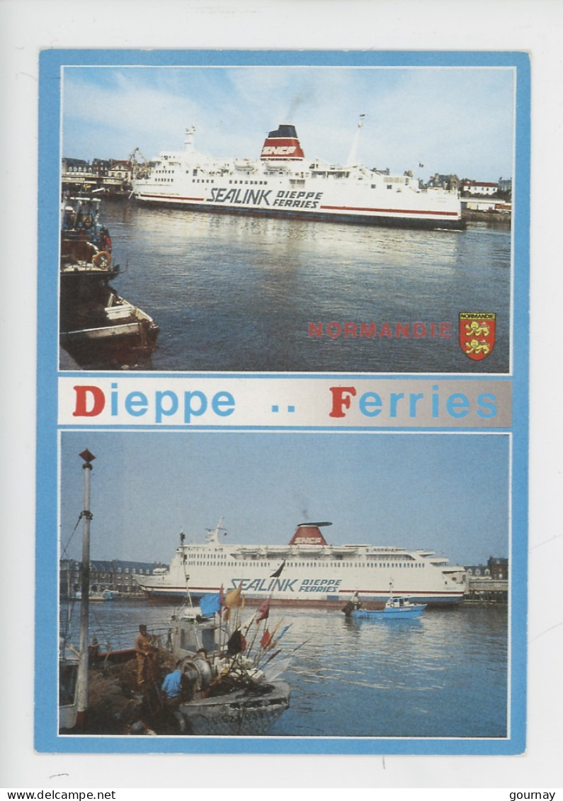 Dieppe Multivues Cp Vierge N°130/76 Dubray - Ferries à Quai  SNCF-Sealink - Normandie Blason - Traghetti