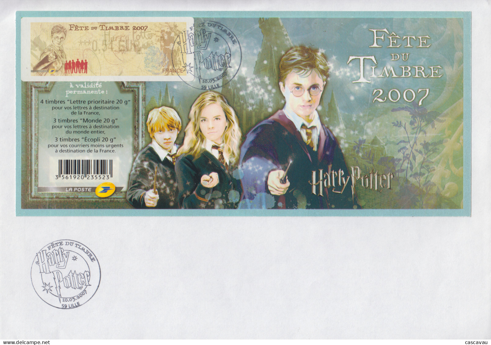 Enveloppe   FRANCE    Vignette  LISA   Fête  Du   Timbre   HARRY  POTTER    LILLE    2007 - 1999-2009 Illustrated Franking Labels