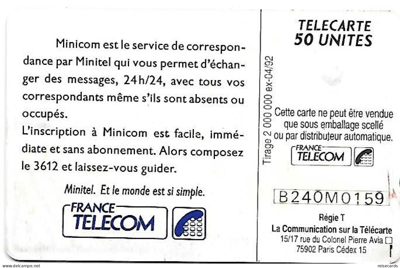 France: France Telecom 04/92 F271 Minicom - 1992