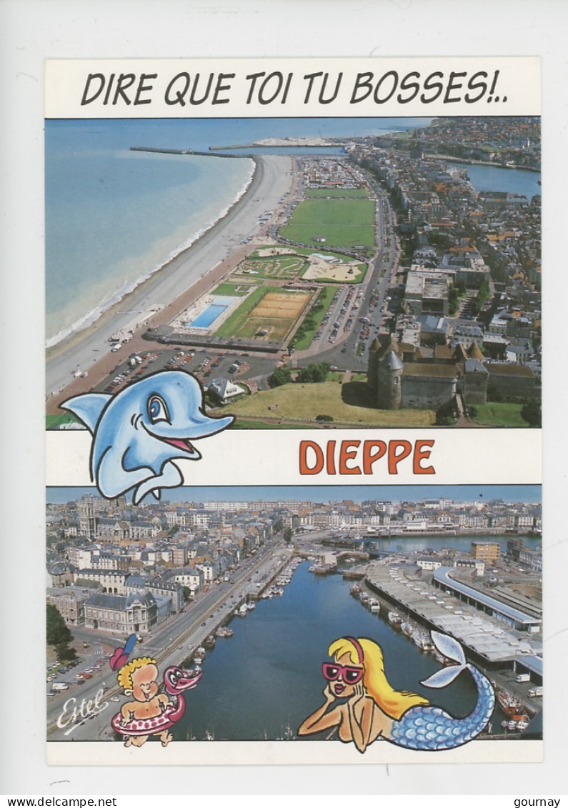 Dieppe Multivues Cp Vierge N°1856 Estel Humour Chaunu Illustrateur "dire Que Toi Tu Bosses" Sirène Dauphin Bouée Canard - Dieppe