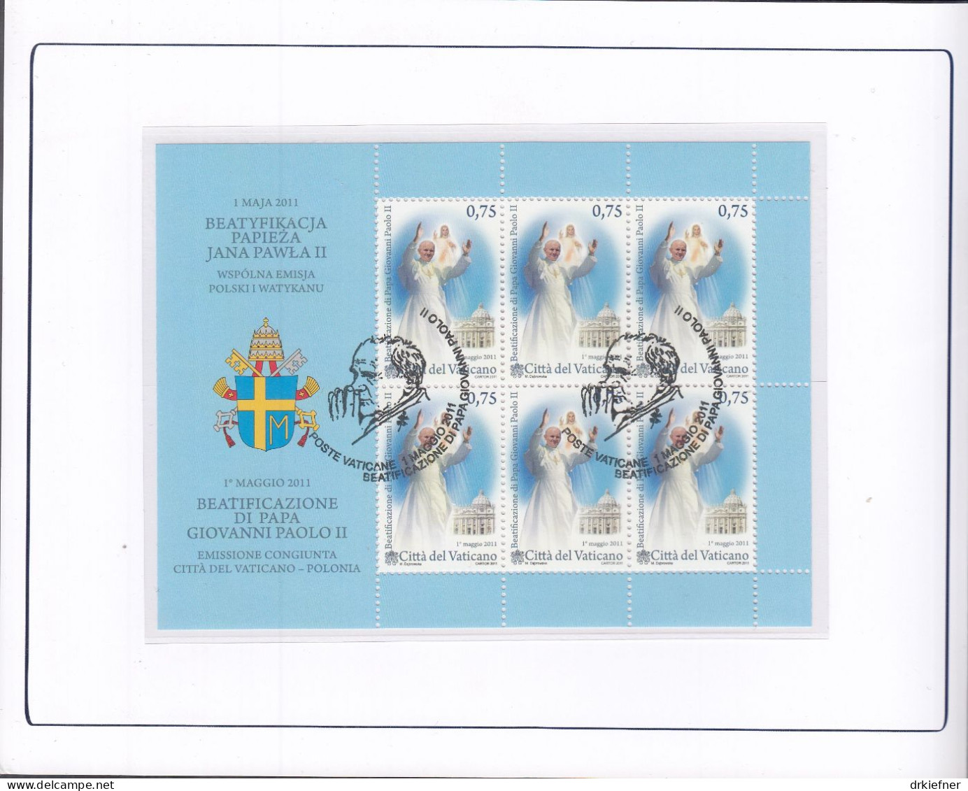 VATIKAN  1699, Postfrisch ** In Numiskarte, Kleinbogen Gestempelt, FDC, In Präsentationsmappe, Seligsprechung 2011 - Briefe U. Dokumente