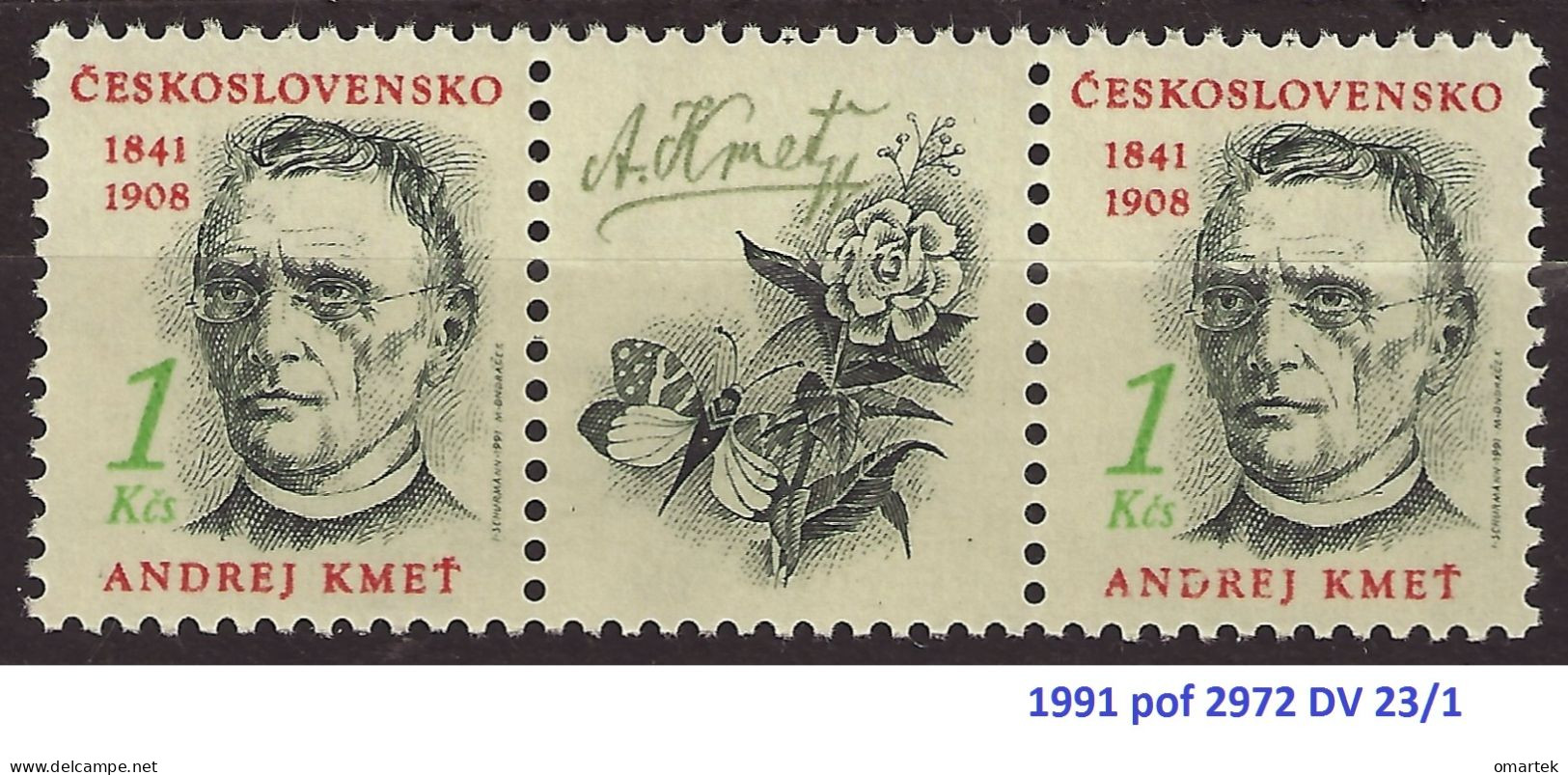 Czechoslovakia 1991 ** Mi 3080 Zf Paar Sc 2821 Personalities. Plate Flaw, Tschechoslowakei - Unused Stamps