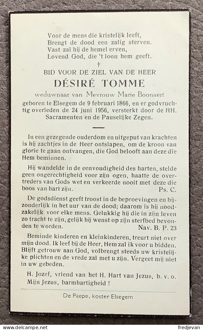 Désiré Tomme, Geboren Te Elsegem - 1866 / 1956 - Devotion Images