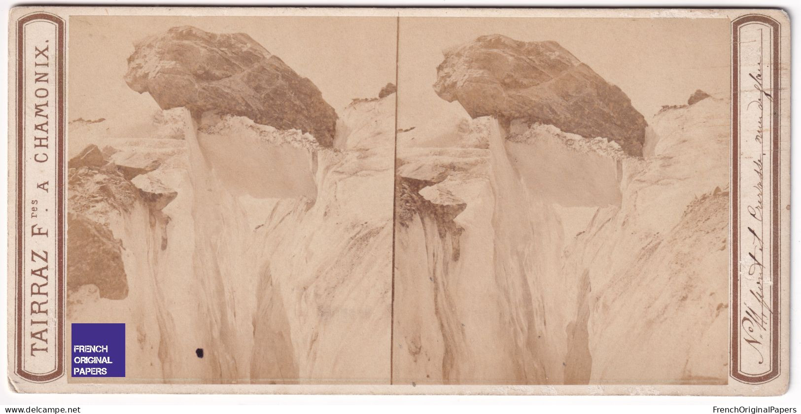 Chamonix Mont-Blanc /Bloc & Crevasse Mer De Glace Photo Tairraz Frères Stéréoscopique 1865 Alpes Glacier Alpinisme C3-10 - Stereo-Photographie