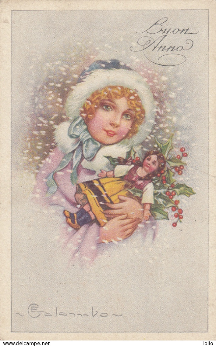 Illustratori  -  Colombo  - Buon Anno  -  Bambina Con Bambola  -  F. Piccolo  - Viagg -  Bella - Colombo, E.