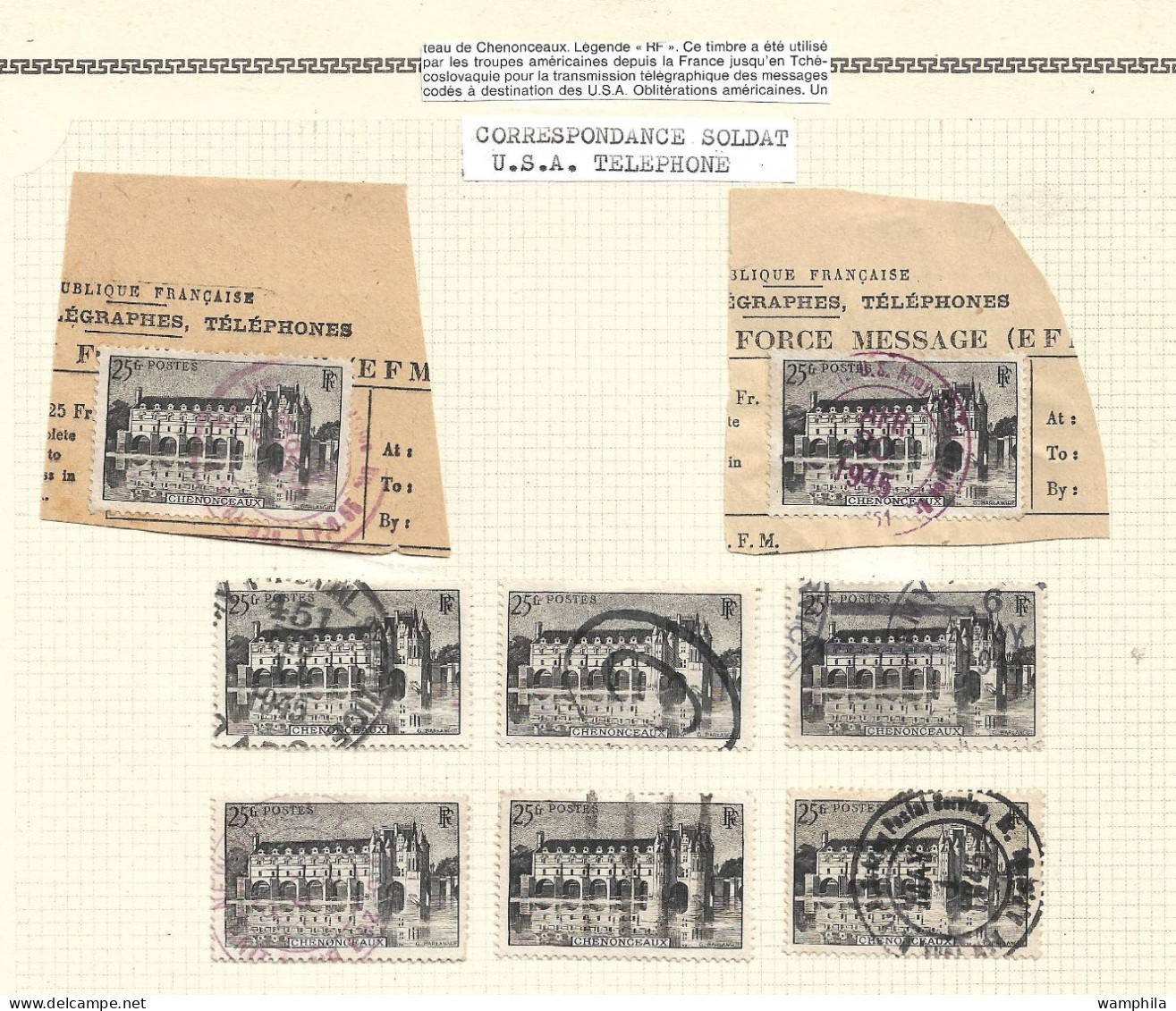 1945. 8 Timbres Français Oblitérés Transmission Télégraphique Des Messages Codés. Cote  720€. - Marcophilie