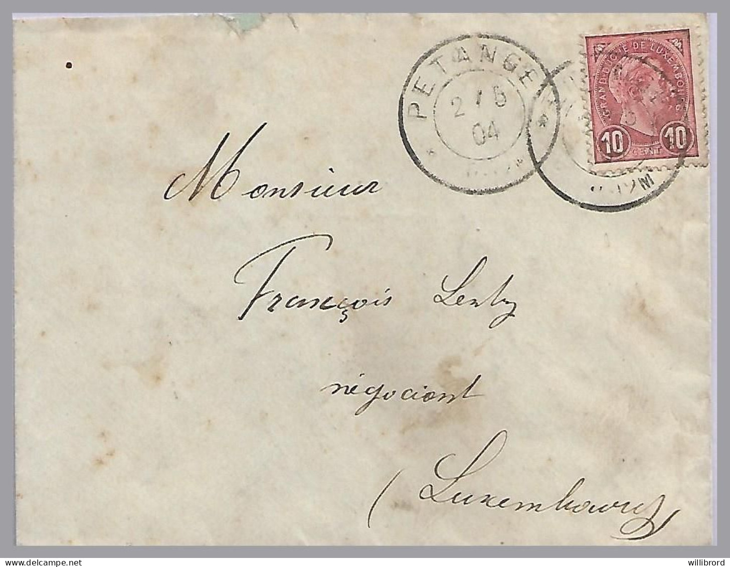 LUXEMBOURG - PETANGE 1904 10c Adolphe - T32 (dbl Circle Cds) Sole Domestic Use - 1895 Adolphe Right-hand Side