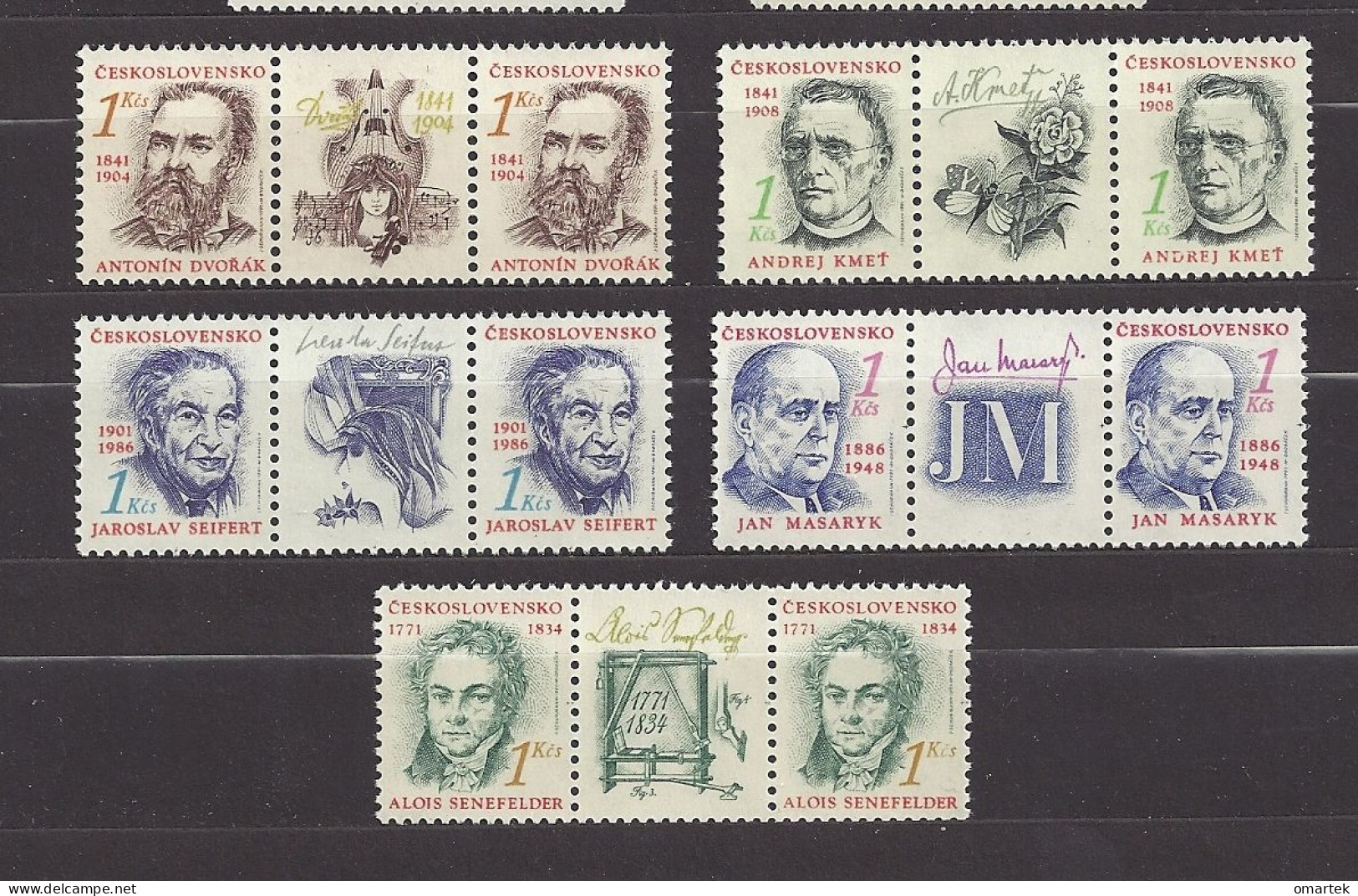 Czechoslovakia 1991 MNH ** Mi 3079-3083 Zf Paare Sc 2820-2824 Personalities Persönlichkeiten.Tschechoslowakei - Neufs