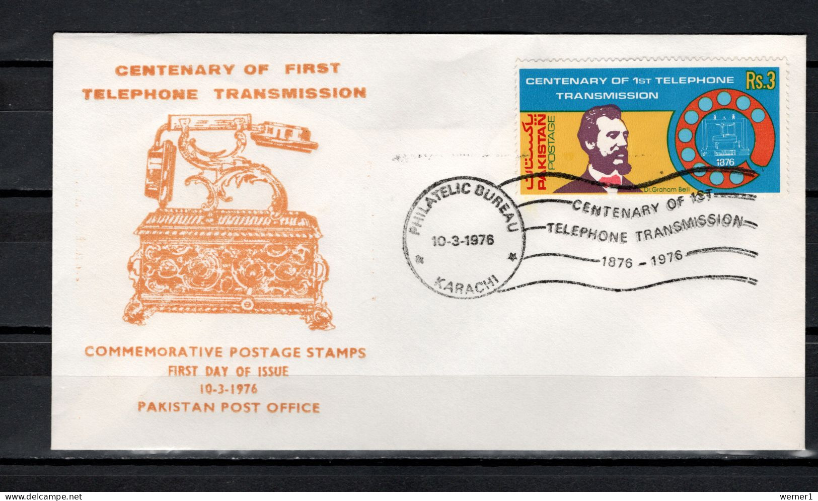 Pakistan 1976 Space, Telephone Centenary Stamp On FDC - Asia