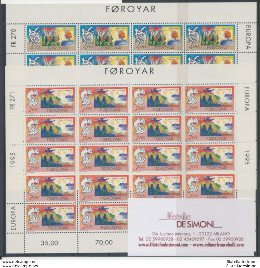 1995 EUROPA CEPT Faeroer 2 Minifogli Andquot;Pace E Libertàandquot; MNH** - Other & Unclassified