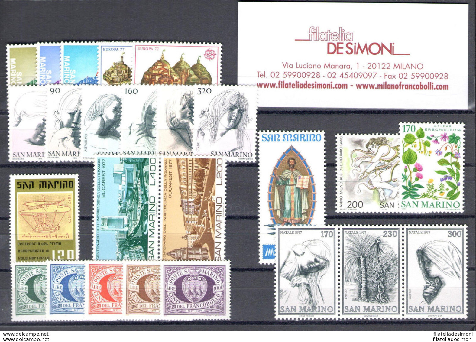 1977 San Marino, Annata Completa, Francobolli Nuovi 26 Valori + 1 Foglietto - MNH** - Años Completos