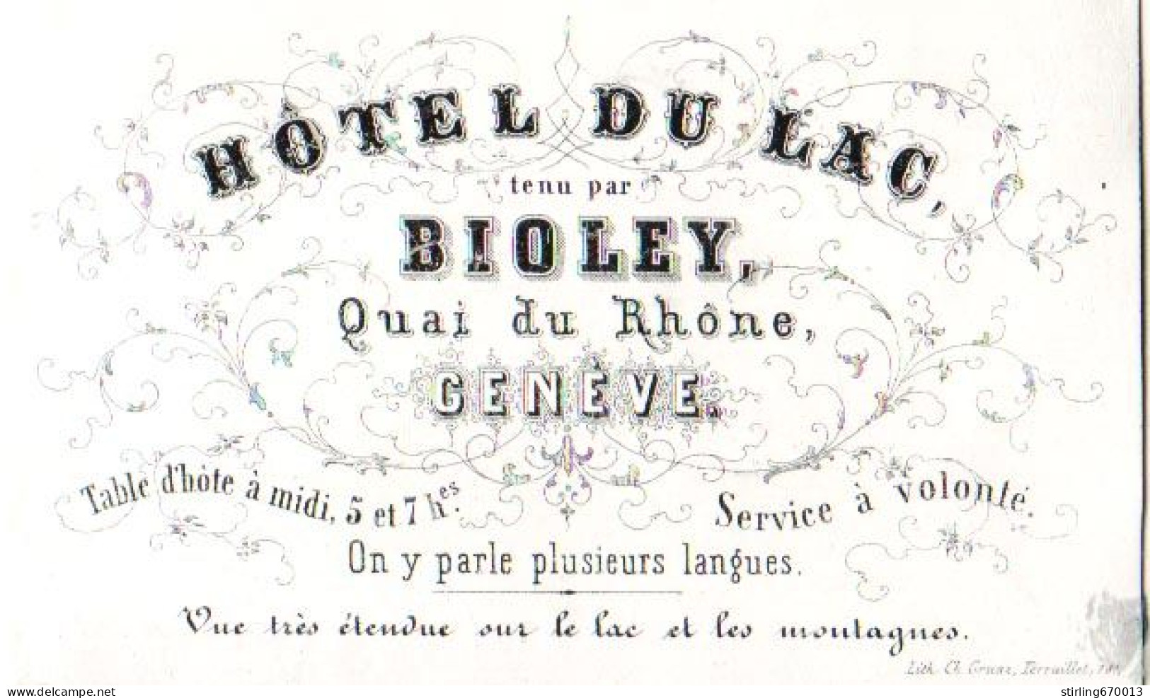 DE 1868 - Carte Porcelaine De Bioley, Hotel Du Lac, Geneve Imp C. Gruaz - Autres & Non Classés