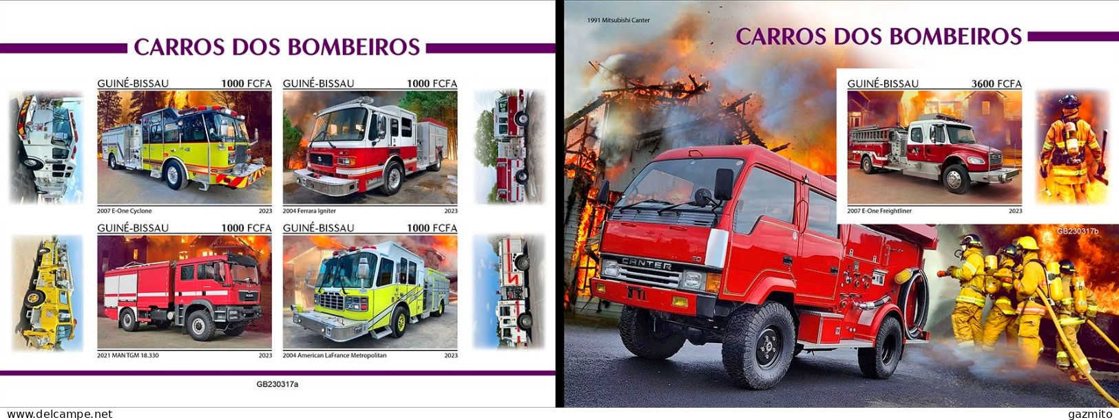 Guinea Bissau 2023, Fire Engine, 4val In BF +BF IMPERFORATED - Guinea-Bissau