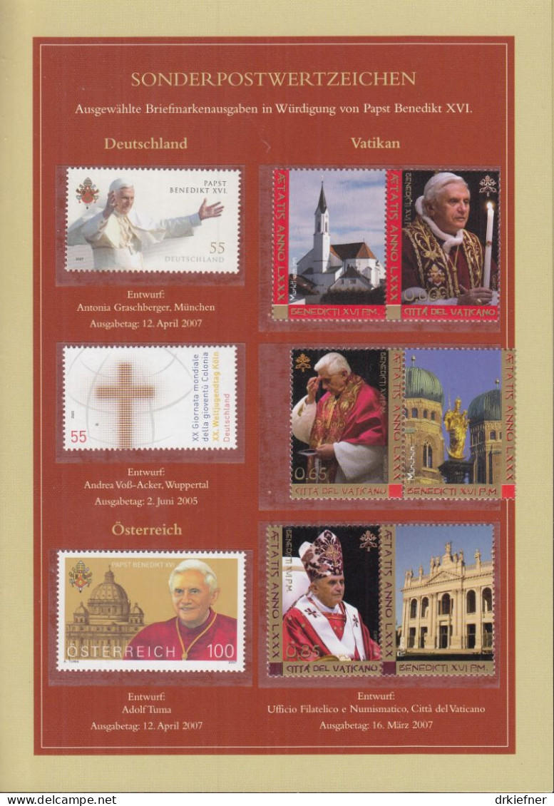 VATIKAN  1573-1575, Postfrisch **, In Präsentationsmappe Mit 12 Themenkarten, 80. Geburtstag Von Papst Benedikt XVI 2007 - Lettres & Documents