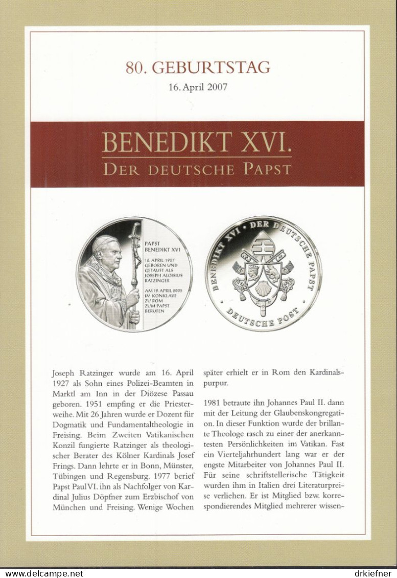 VATIKAN  1573-1575, Postfrisch **, In Präsentationsmappe Mit 12 Themenkarten, 80. Geburtstag Von Papst Benedikt XVI 2007 - Brieven En Documenten