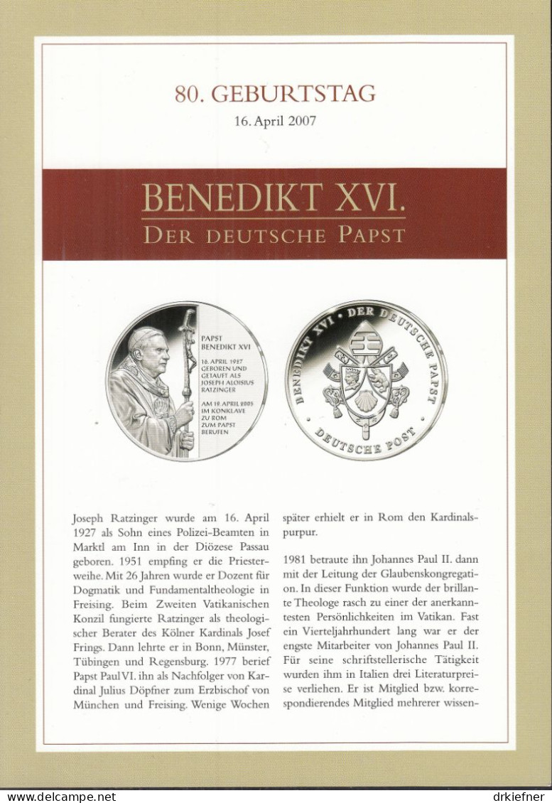 VATIKAN  1573-1575, Postfrisch **, In Präsentationsmappe Mit 12 Themenkarten, 80. Geburtstag Von Papst Benedikt XVI 2007 - Storia Postale