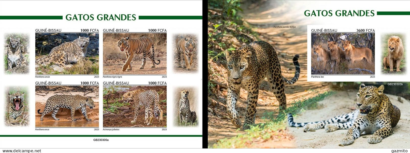 Guinea Bissau 2023, Animals, Wild Cats, 4val In BF +BF IMPERFORATED - Big Cats (cats Of Prey)