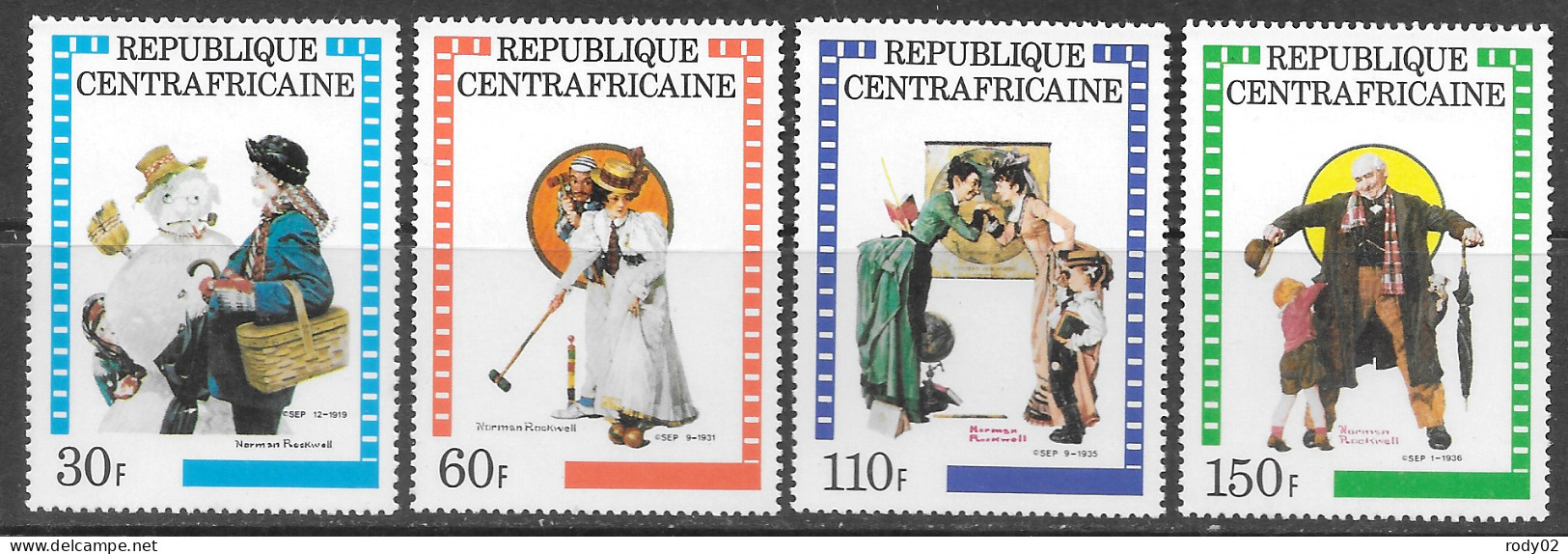 CENTRAFRIQUE - ART - HOMMAGE A NORMAN ROCKWELL, PEINTRE ET ILLUSTRATEUR AMERICAIN - N° 499 A 502 - NEUF** MNH - Other & Unclassified