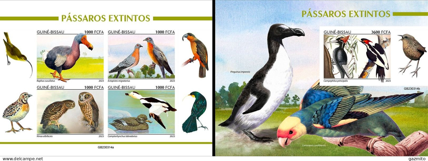 Guinea Bissau 2023, Animals, Extinct Birds, Parrots, 4val In BF +BF IMPERFORATED - Perroquets & Tropicaux
