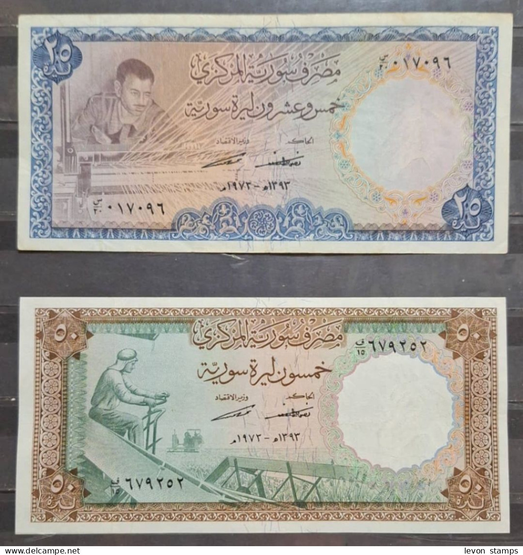 SYRIA ,SYRIE, 25 + 50 Pounds (2 Pics. 1974) ,EF.. - Syrien