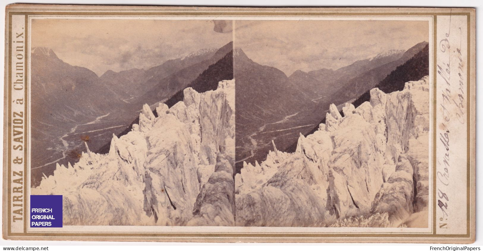 Chamonix Mont-Blanc / Crevasses & Vallée Photo Stéréoscopique 1865 Tairraz & Savioz Alpes Glacier Des Bossons C3-11 - Stereoscopic