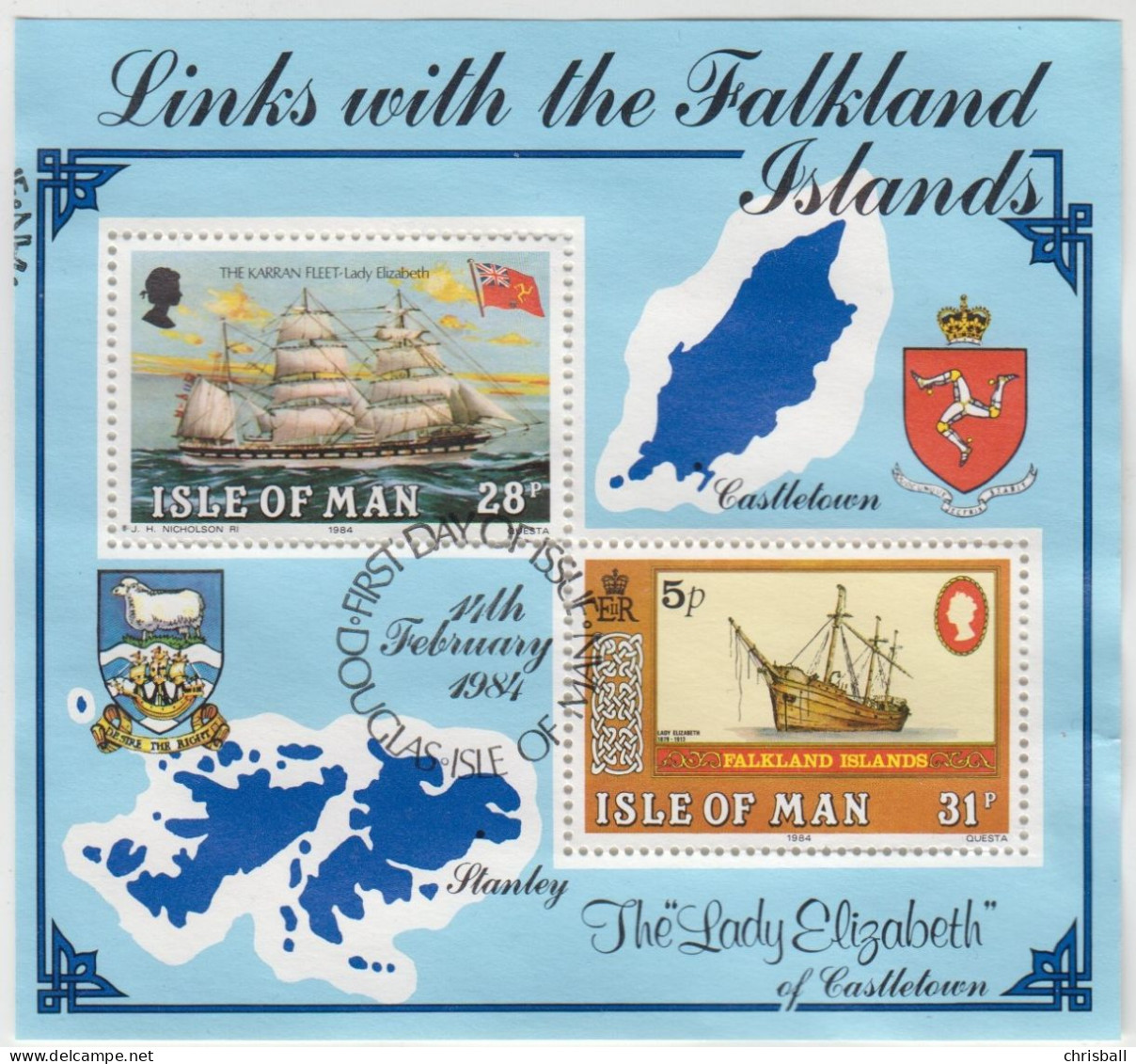 Isle Of Man 1984 Falkland Island Links Miniature Sheet - Superb Fine Used - Man (Eiland)