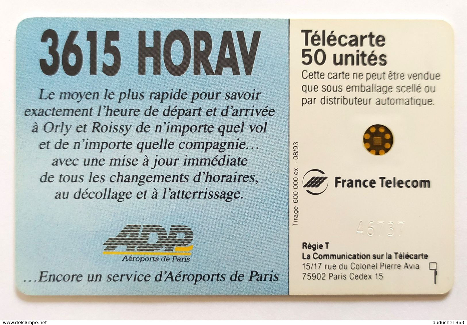 Télécarte France - 3615 HORAV - Non Classificati