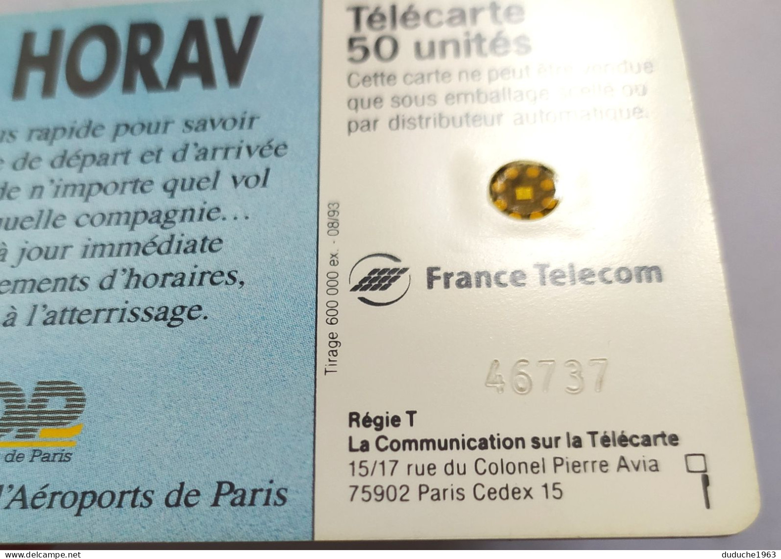 Télécarte France - 3615 HORAV - Sin Clasificación