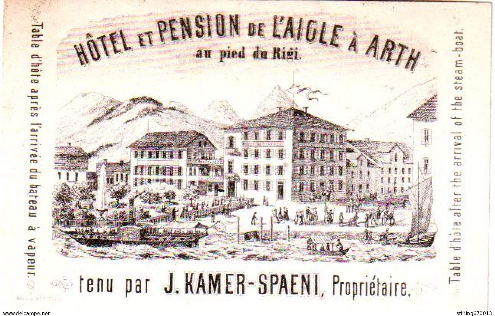 DE 1865 - Facture De J. Kamer-Spaeni, Hotel De L'Aigle, Arth, Suisse - Switzerland