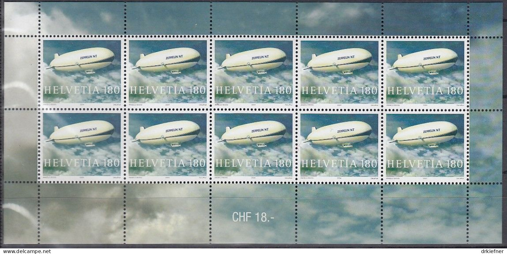 SCHWEIZ  1879, Kleinbogen, Postfrisch **, Zeppelin NT, 2004 (18,00 SFr Nominale) - Blocs & Feuillets