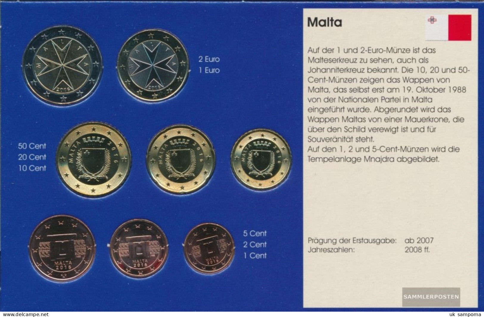 Malta 2016 Stgl./unzirkuliert Kursmünzensatz 2016 Euro-reissue - Malta