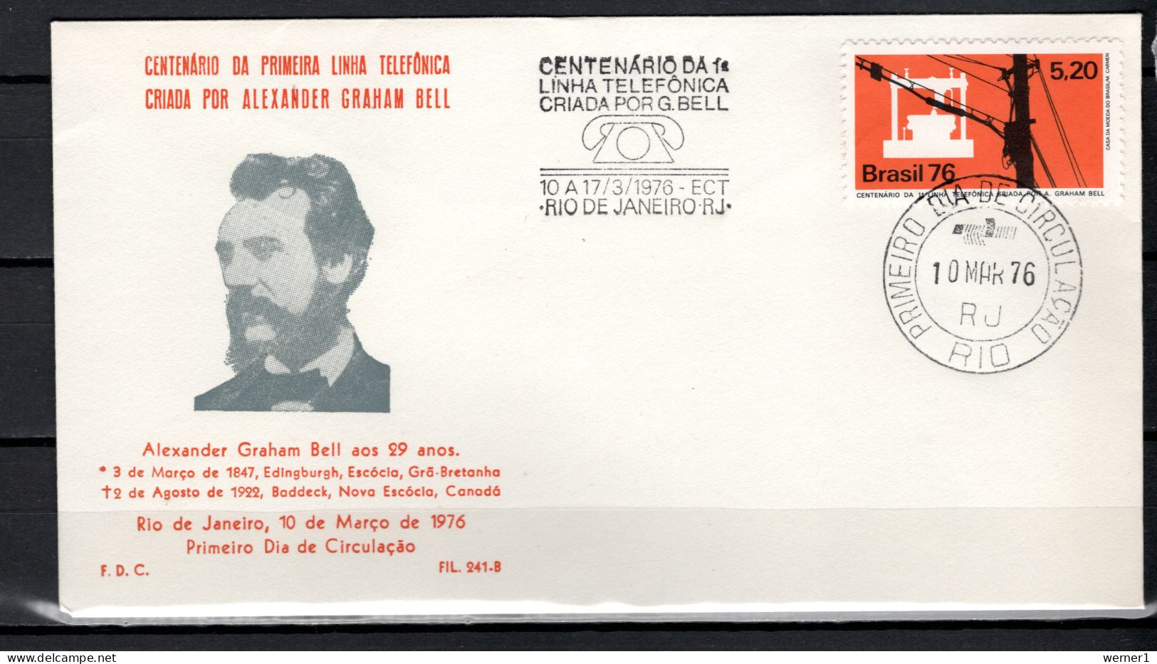 Brazil 1976 Space, Telephone Centenary Stamp On FDC - Zuid-Amerika