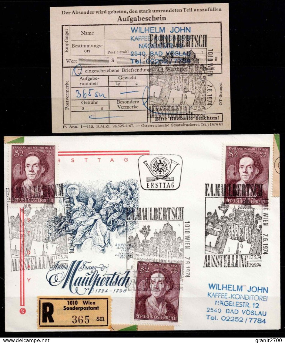 Reko  FDC " 250. Geburtstag Franz Anton Maulbertsch "  ( Mit Aufgabeschein ) Vom7.6.1974 - ANK 1477 - Lettres & Documents