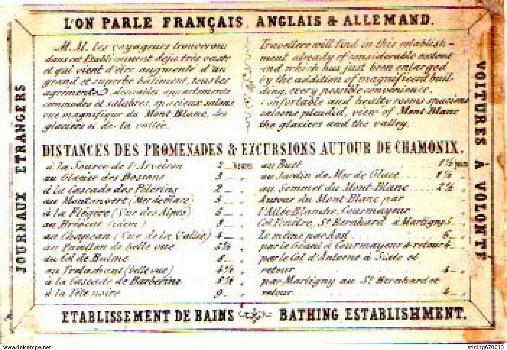 DE 1867 - Carte Commerciale De Les Freres Tairraz, Grands Hotels De Londres & D'Angleterre, Chamonix - Other & Unclassified