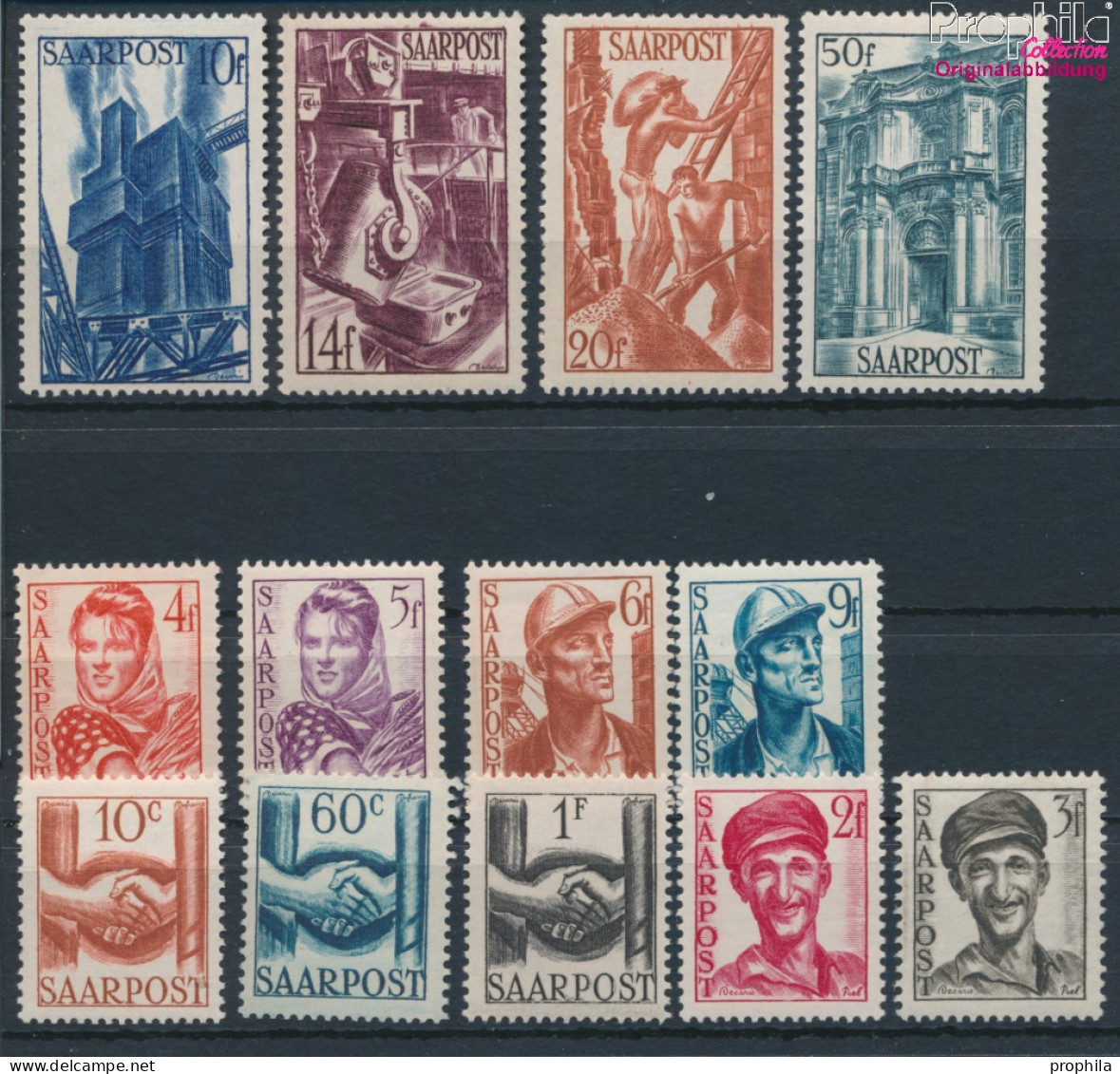 Saarland 239-251 (kompl.Ausg.) Postfrisch 1951 Wiederaufbau (10377633 - Unused Stamps