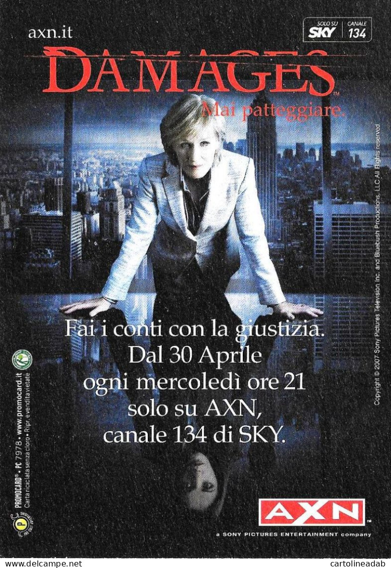 [MD9437] CPM - AXN CANALE 134 DI SKY DAMAGES  - PROMOCARD 7978 - PERFETTA - Non Viaggiata - Advertising