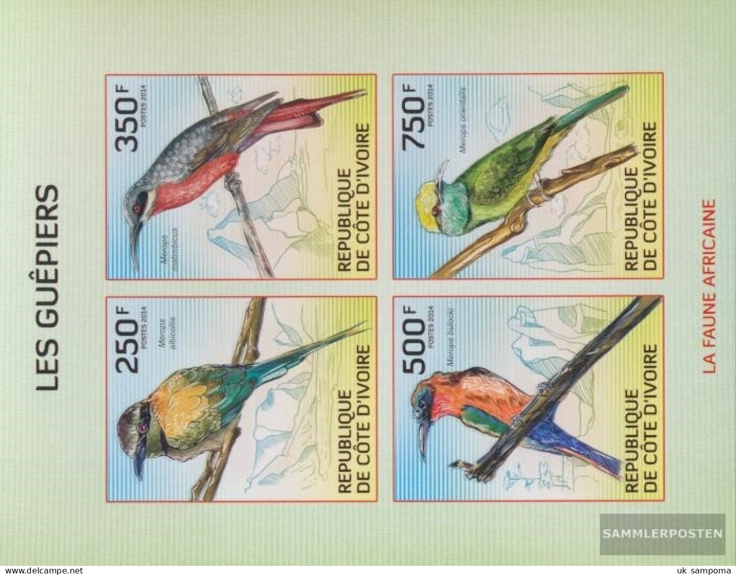 The Ivory Coast 1559-1562B Sheetlet (complete Issue) Ungezähnte Stamps Unmounted Mint / Never Hinged 2014 Bienenfresser - Côte D'Ivoire (1960-...)